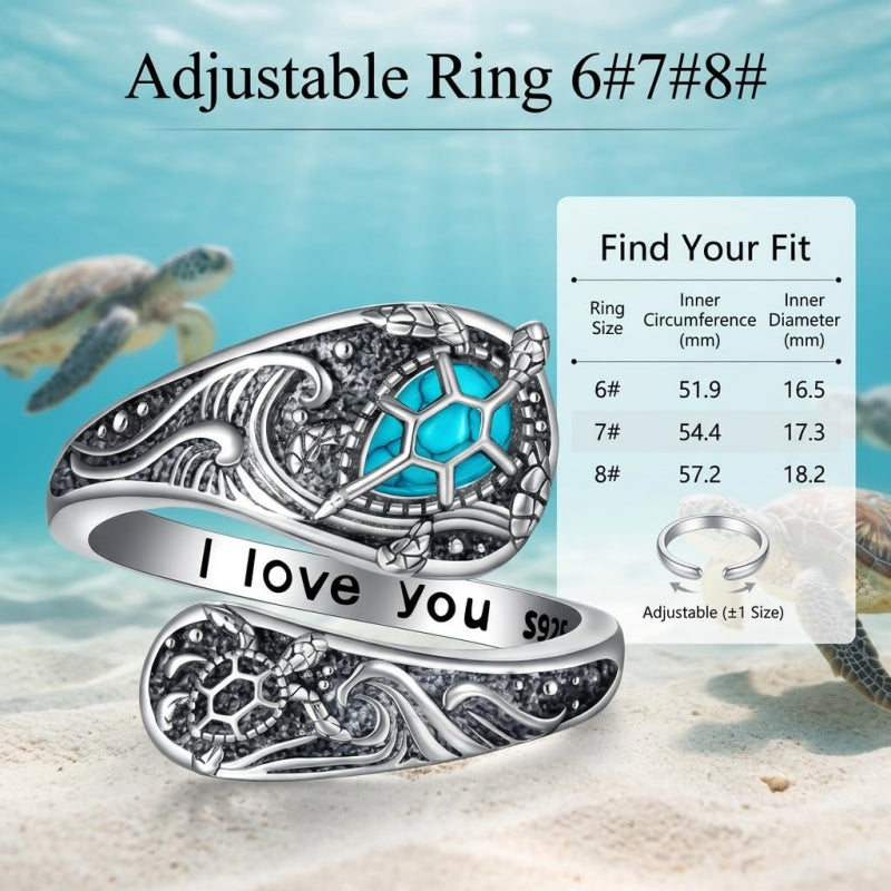 Sterling SilverMustard Seed Turtle Ocean Butterfly Dragonfly Turquoise Adjustable  Spoon Ring Spoon Jewelry for Women
