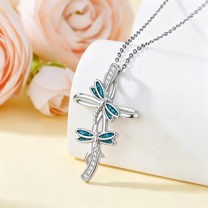 14K Gold Plated Turquoise Turtle Dragonfly Hummingbird Pendant Necklace
