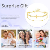 14K Gold Plated  Faith Cross Religious  Double Layered Anklet