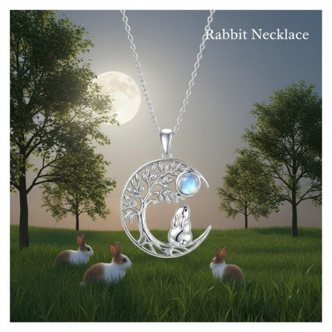 Sterling Silver Moonstone Tree of Life Wolf Cat Fox Rabbit Monkey Pendant Necklace Gift for  Birthday Christmas