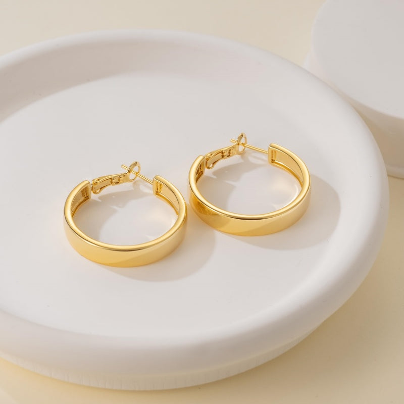 14K Gold Plated Wide-Band Profile Hoop Earring