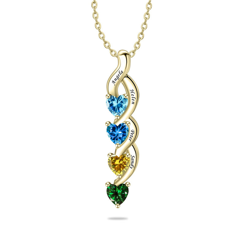 10K 14K 18K Gold Personalized 1-6 Simulated Birthstones Mother's Name Heart Pendant Necklace