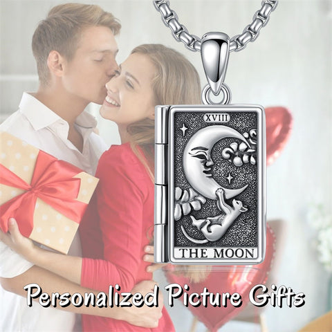 Sterling Silver Sun Moon Lovers Tarot Card Photo Locket Necklace
