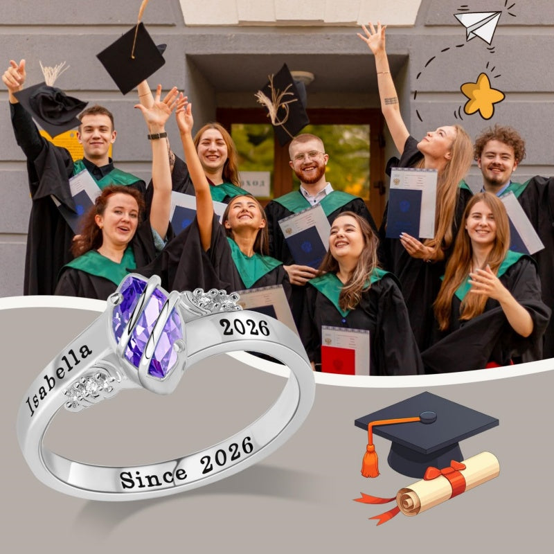 Copper Sterling Silver Personalized Birthstone High School College Class Ring Graduation Memorial Rings Gifts for Her