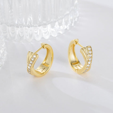 14K Gold Plated Cubic Zirconia X-shaped Huggie Earrings for Women