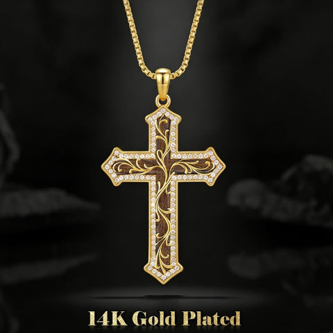 14K Gold Plated Turquoise  Abalone Shell Malachite Wood Filigree Cross Pendant Necklace