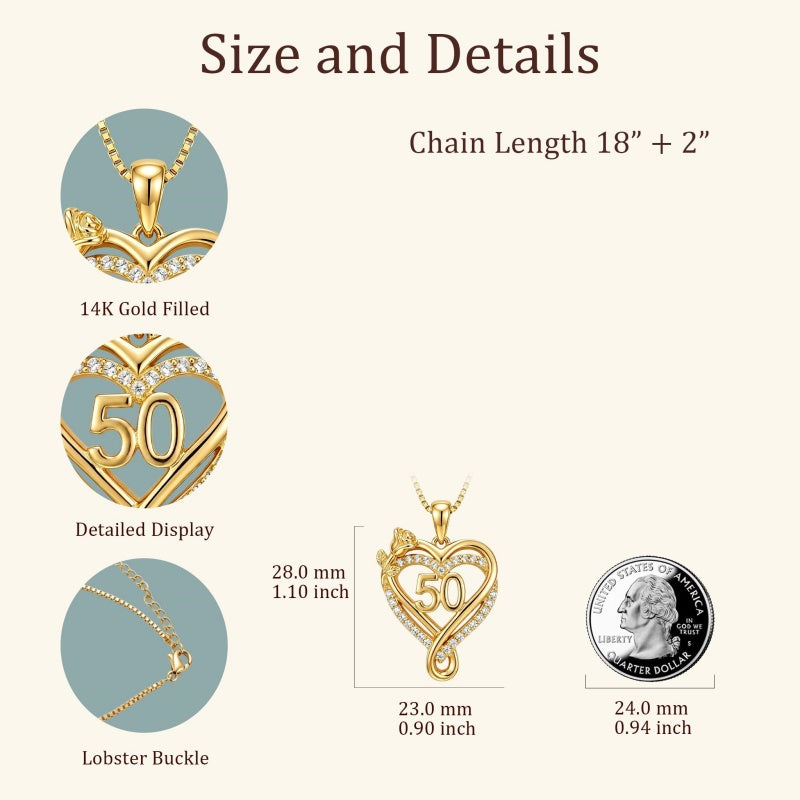 14K Gold  Plated Birthday Anniversary Rose Heart Pendant Necklace for Women