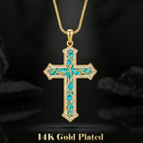 14K Gold Plated Turquoise  Abalone Shell Malachite Wood Filigree Cross Pendant Necklace