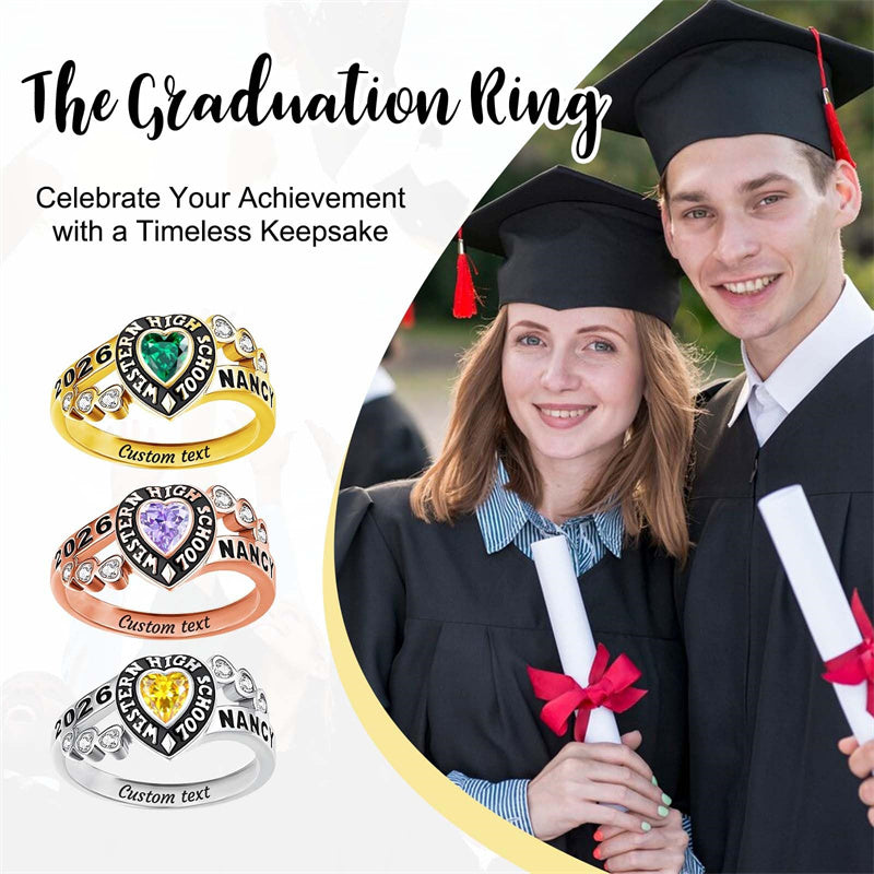 Sterling Silver Personalized Birthstone Engraved Class Rings for Women, College Senior High School Ring