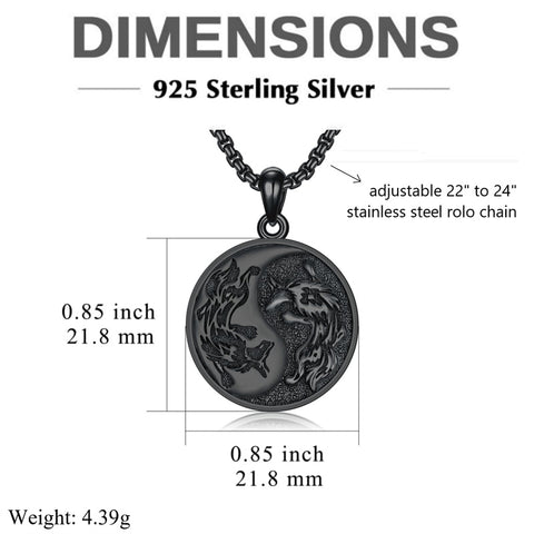 Sterling Silver Yin Yang Wolf Dragon Scorpion Tiger Wolf Phoenix Pendant Necklace