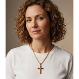 14K Gold Plated Wooden Cross Pendant Necklace Christian Catholic Jewelry Religious Gift
