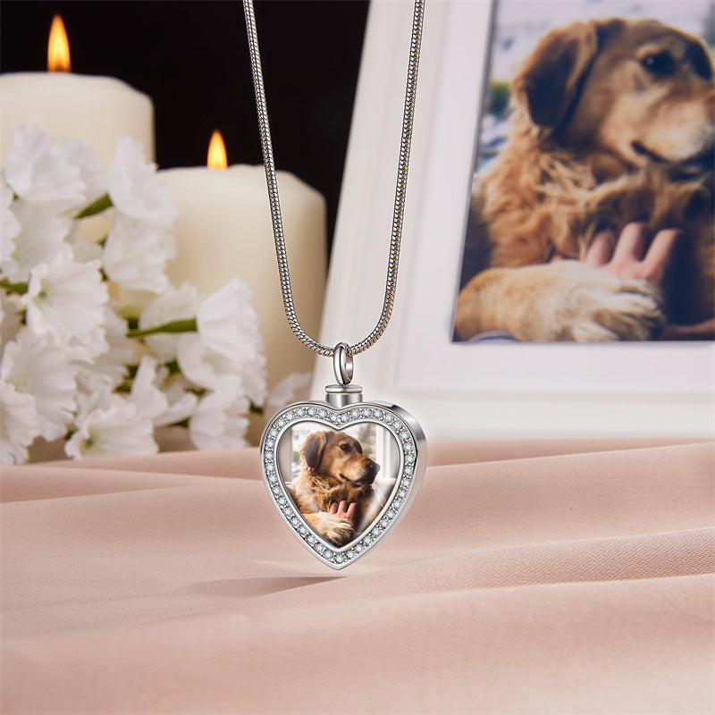 Stainless Steel Personalized Photo Engraved Heart Urn Necklace for Ashes