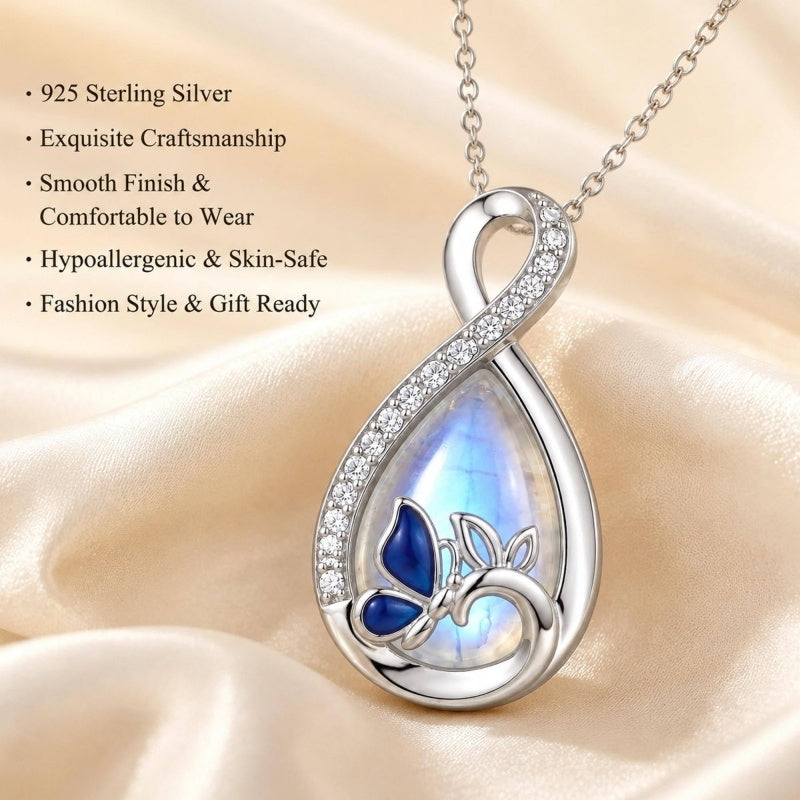 Sterling Silver Teardrop Gemstone Rose Butterfly Infinity Heart Necklace for Women