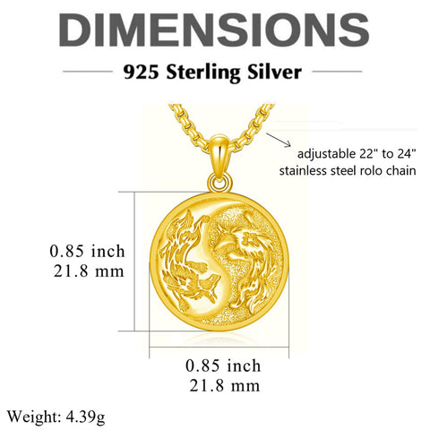 Sterling Silver Yin Yang Wolf Dragon Scorpion Tiger Wolf Phoenix Pendant Necklace