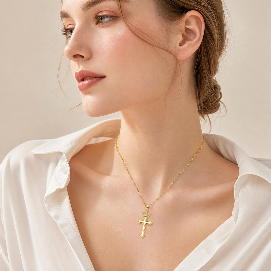 14K Gold Plated Cross Pendant Necklace for Women Religious Jewelry