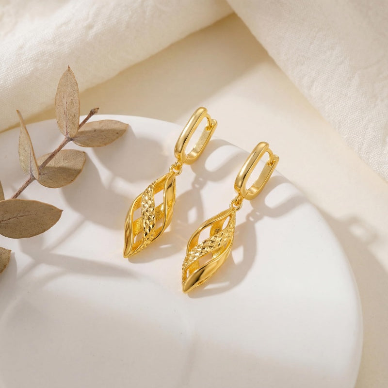14k Gold Plated Striking Rhombus- Shaped Twisted Design Earrings for Women