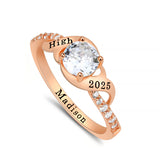 Sterling Silver Personalized Birthstone Engraved Class Ring Women's Graduation Ring