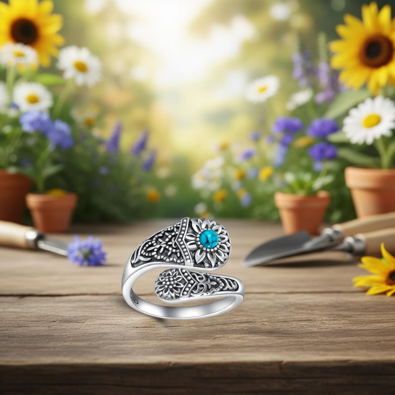 Sterling SilverMustard Seed Turtle Ocean Butterfly Dragonfly Turquoise Adjustable  Spoon Ring Spoon Jewelry for Women