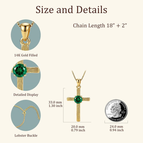 14K Gold Plated  Birthstone Cross Necklace  Pendant Necklace Mother's Day Birthday Gifts for Women