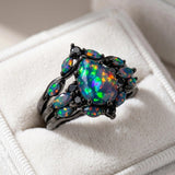 Sterling Silver 10K  14K  18K  Gold Personalized Engraved Black Opal Engagement Wedding Promise Ring for Her