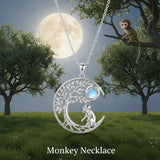 Sterling Silver Moonstone Tree of Life Wolf Cat Fox Rabbit Monkey Pendant Necklace Gift for  Birthday Christmas