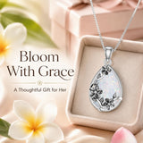 14K  White Gold Plated White Opal Flower Pendant Necklace Birthday Anniversary Jewelry Gifts for Women