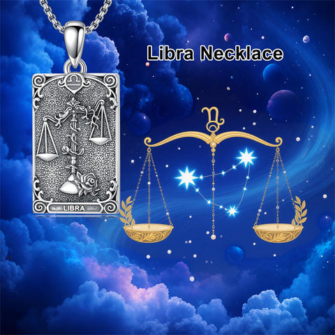 Sterling Silver Tarot Card 12 Zodiac Sign Pendant Necklace