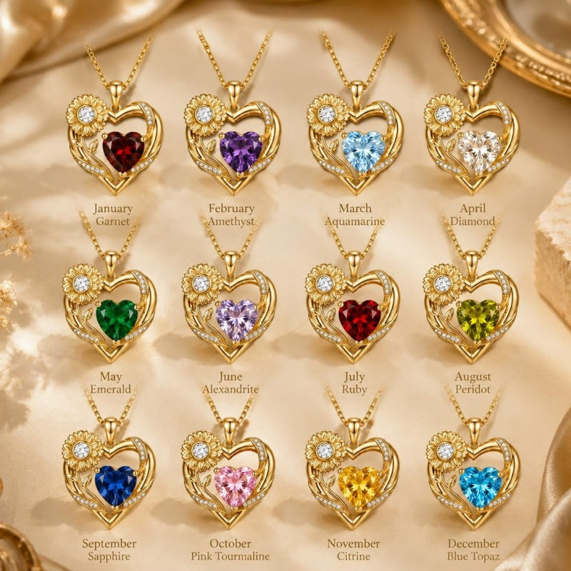 14K Gold Plated Birthstone  Sunflower Pendant Necklace for Women  Anniversary Christmas Birthday Gift