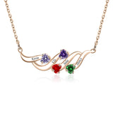 Sterling Silver Personalized Birthstone Name Wave Pendant Family Necklace