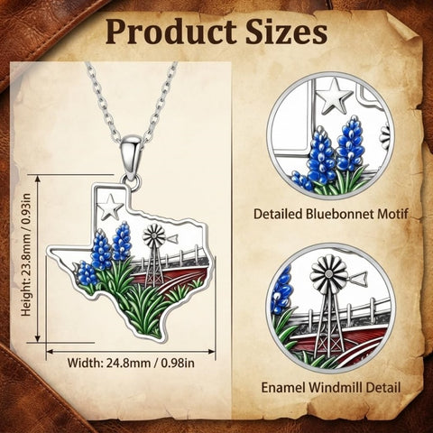 Sterling Silver  Bluebonnets Cow Skull Cowboy Hat Boot Cactus Cowgirl Texas Necklace Texas Necklace
