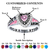 Sterling Silver Personalized Birthstone Engraved Class Rings for Women, College Senior High School Ring