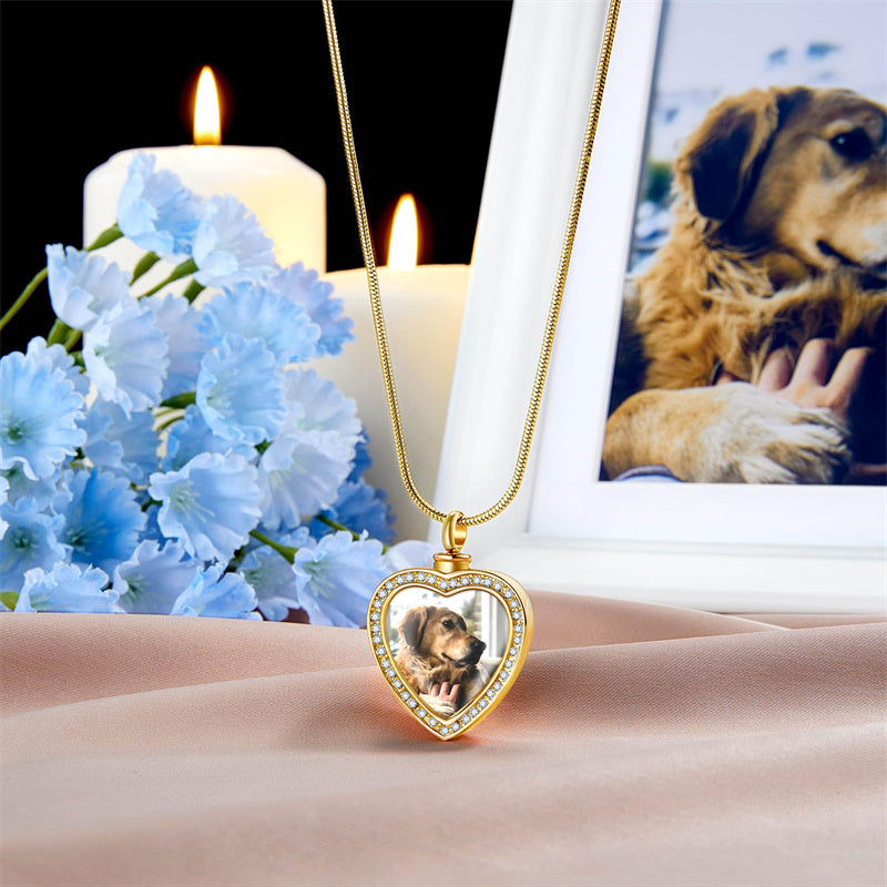 Stainless Steel Personalized Photo Engraved Heart Urn Necklace for Ashes