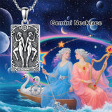 Sterling Silver Tarot Card 12 Zodiac Sign Pendant Necklace