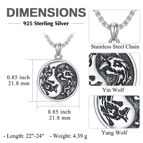 Sterling Silver Yin Yang Wolf Dragon Scorpion Tiger Wolf Phoenix Pendant Necklace