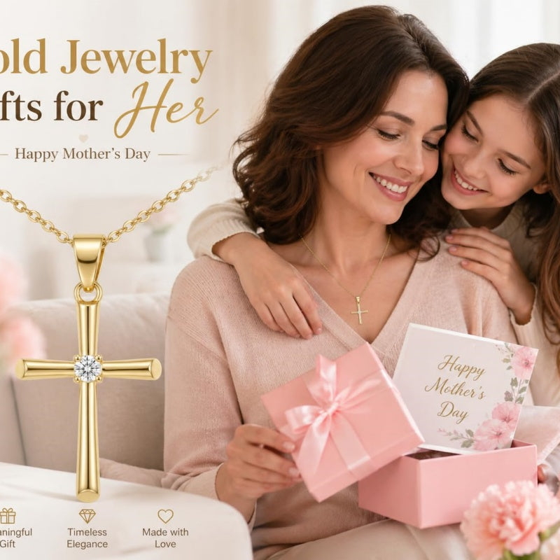 Minimalist Cross Pendant Necklace 14K Gold Plated for Women Faith Jewelry Religious Gifts