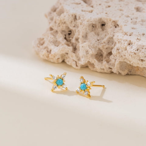 14K Gold Plated  Four-Pointed Star Stud Earrings for Women