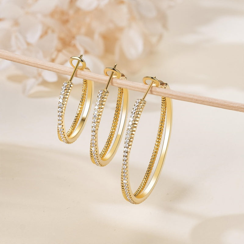 14K Gold Plated Cubic Zirconia Layered Dual-Hoop Earrings for Women
