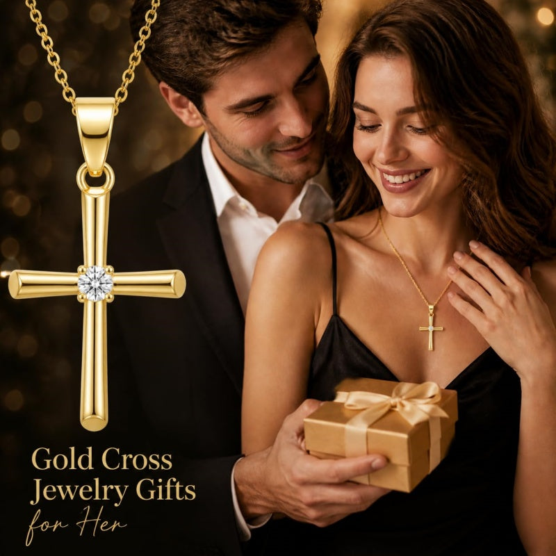 Minimalist Cross Pendant Necklace 14K Gold Plated for Women Faith Jewelry Religious Gifts