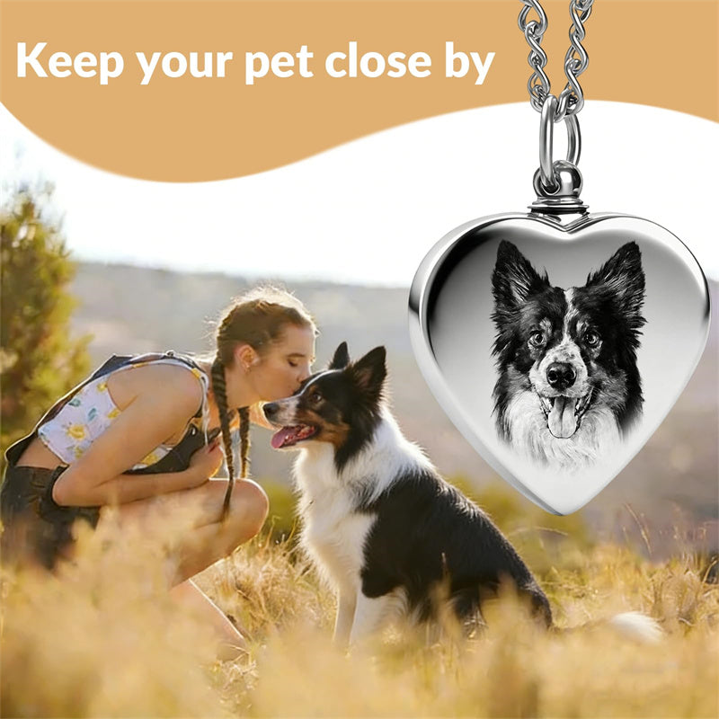Stainless Steel Personalized Photo Engraved Heart Urn Necklace for Ashes