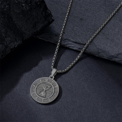 Sterling Silver Memento Mori Gothic Skull Amulet Pendant Necklace for Men
