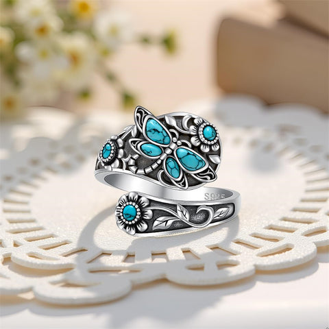 Sterling Silver Oxidized Dragonfly Butterfly Hummingbird Sea Turtle Anchor Cross Tree of Life Sunflower Spoon Ring