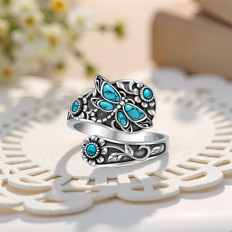 Sterling Silver Oxidized Dragonfly Butterfly Hummingbird Sea Turtle Anchor Cross Tree of Life Sunflower Spoon Ring