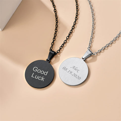Stainless Steel Round Customized Engraved  Photo Pendant Necklace