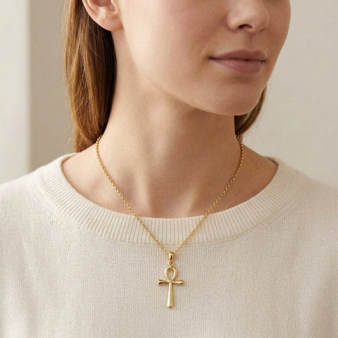14K Gold Plated Coptic Ankh Cross Necklace for Women Faith Christian Gifts