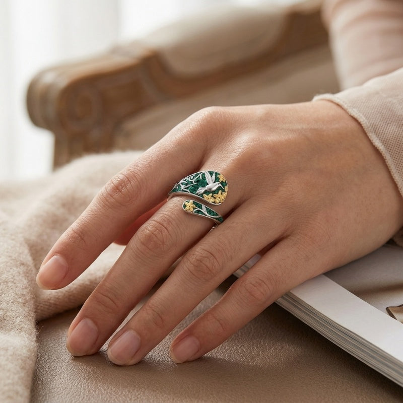 Sterling Silver Turquoise Hummingbird Butterfly Sunflower Adjustable Spoon Ring