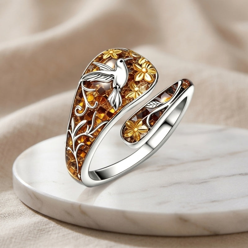 Sterling Silver Turquoise Hummingbird Butterfly Sunflower Adjustable Spoon Ring