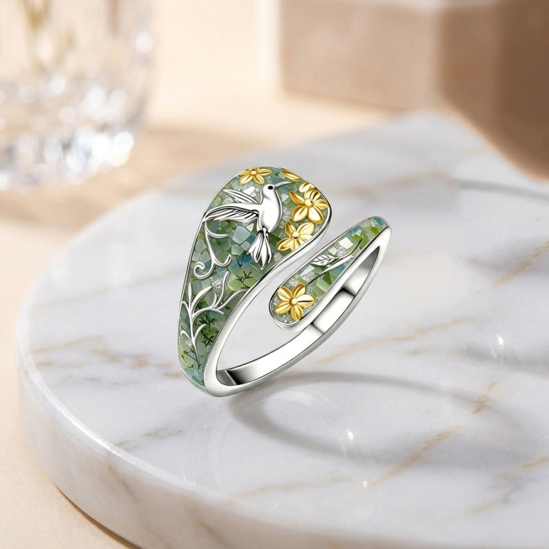 Sterling Silver Turquoise Hummingbird Butterfly Sunflower Adjustable Spoon Ring