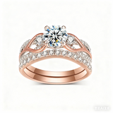 Sterling Silver Three Stone Moissanite Wedding Engagement Ring Sets