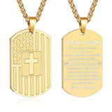 14K Gold Plated American Flag Dog Tag Cross Necklace for Men