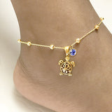 Sterling Silver Personalized Filigree Turtle Orca Whale Single Layer Anklet Bracelet